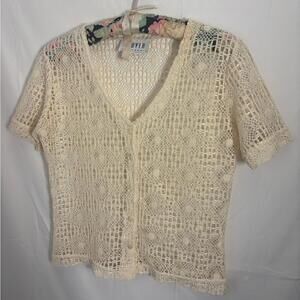 VTG Open Knit Ethereal Coquette Whimsy Short Sleeve Dainty Boho Cardigan Size S